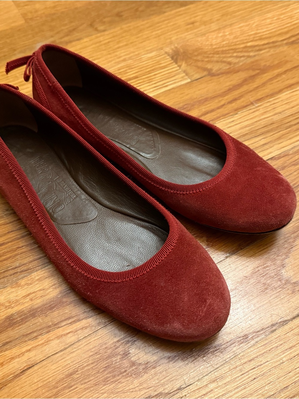 Salvatore Ferragamo Red Suede Ballet Flats